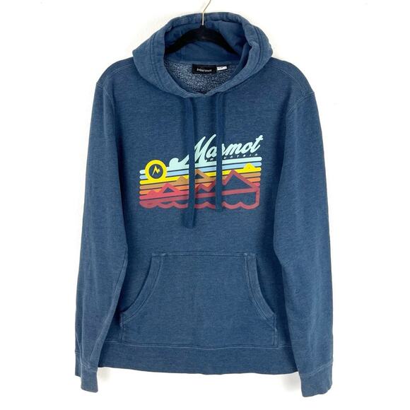 Marmot Hoodie Sweatshirt Blue Mountain Graphic Unisex Medium - Picture 1 of 9